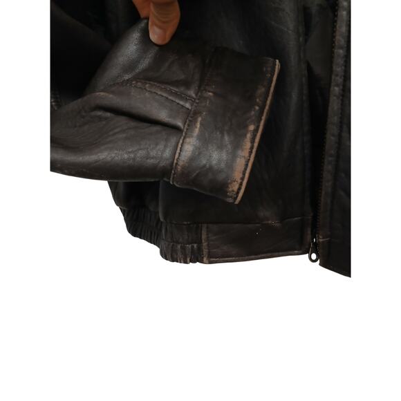 Vintage Brown Leather Jacket Top Gun Sz XL Tom Cruise  Oversized Moto Aviator - Picture 7 of 16